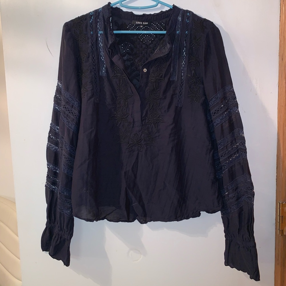 Love Sam Navy Blue Lace Blouse